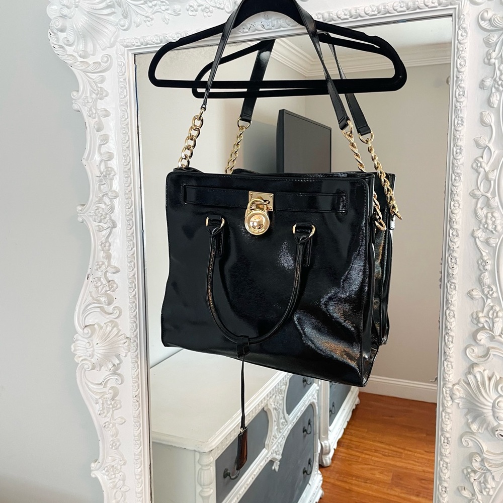 Michael Kors Black Patent Leather Satchel with Gold Hardware - Picture 6 of 8